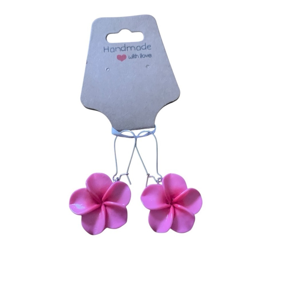 Pink Flower Dangle Earrings Handmade
